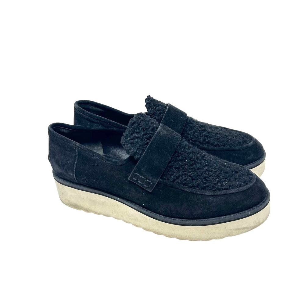 Vince Zola Black Suede & Sherpa Platform‎ Loafers Size 9